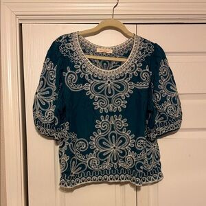 Solitaire Teal Blouse with cream Embroidery